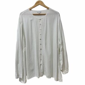 J Jill Womens Textured Swiss Dot Peasant Tunic Top Cream Size 4X White Button Up